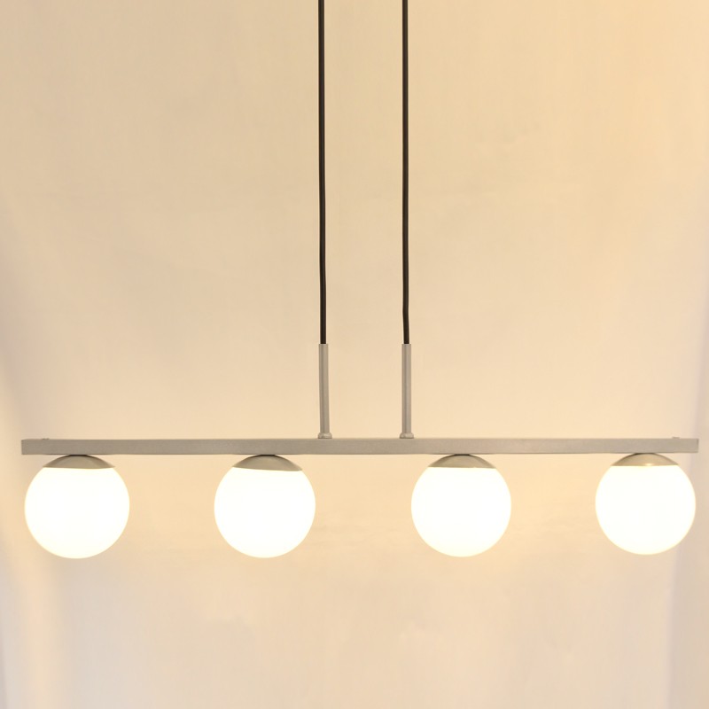  Pendente Jabuti na Cor Prata com Globos Branco Fosco para 4 Lâmpadas G9 de LED