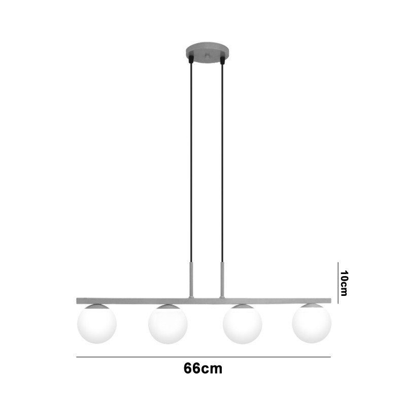  Pendente Jabuti na Cor Prata com Globos Branco Fosco para 4 Lâmpadas G9 de LED