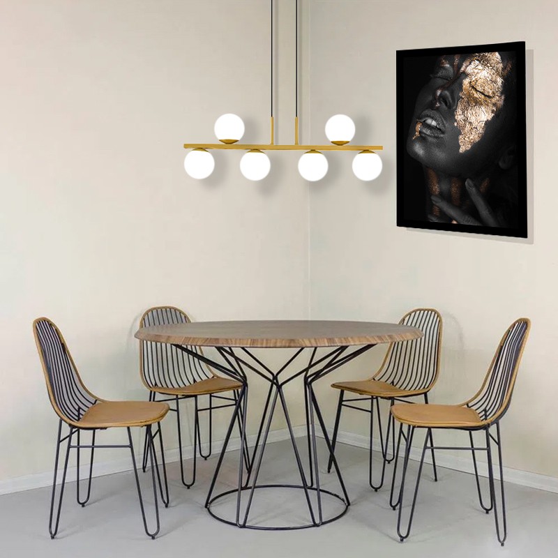Luminária de Teto Pendente Jabuti UP Dourado Fosco com Globos Brancos para 6 Lâmpadas G9 de LED