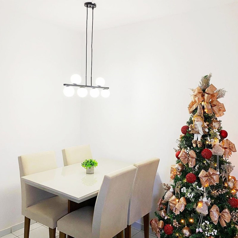 Luminária de Teto Pendente Jabuti UP Preto com Globos Branco Fosco para 6 Lâmpadas G9