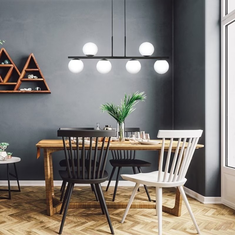 Luminária de Teto Pendente Jabuti UP Preto com Globos Branco Fosco para 6 Lâmpadas G9