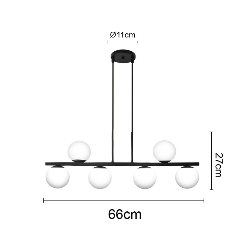 Luminária de Teto Pendente Jabuti UP Preto com Globos Branco Fosco para 6 Lâmpadas G9
