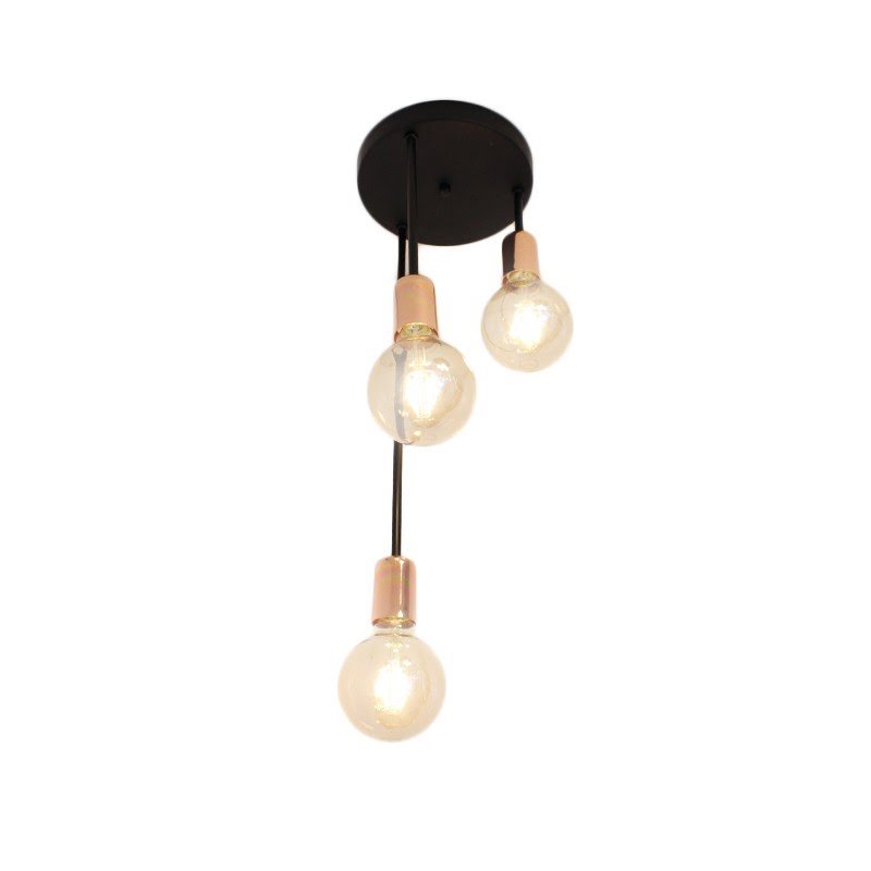 Luminária de Teto Plafon para Salas, Quartos e Lavabos Think na Cor Preto com Cobre para 3 Lâmpadas