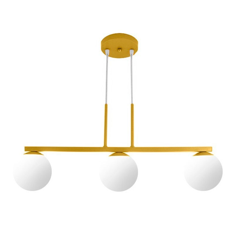 Lustre Pendente Jabuti Triplo Dourado com Globos de Vidro Brancos para 3 Lâmpadas G9 de LED Bivolt