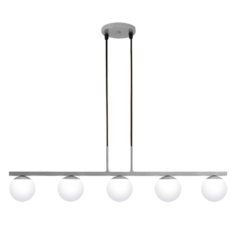 Pendente Jabuti Five na Cor Prata com Globos Brancos Fosco para 5 Lâmpadas G9 de LED