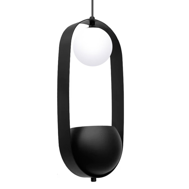 Pendente Jabuti Square com Globo de Ø10cm e Suporte para Plantas Cor Preto para 1 Lãmpada LED G9