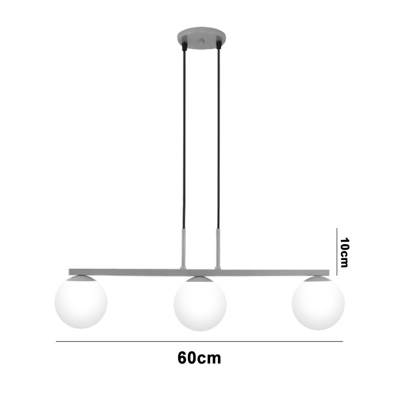 Pendente Jabuti Triplo na Cor Prata com Globos Brancos Fosco para 3 Lâmpadas G9 de LED