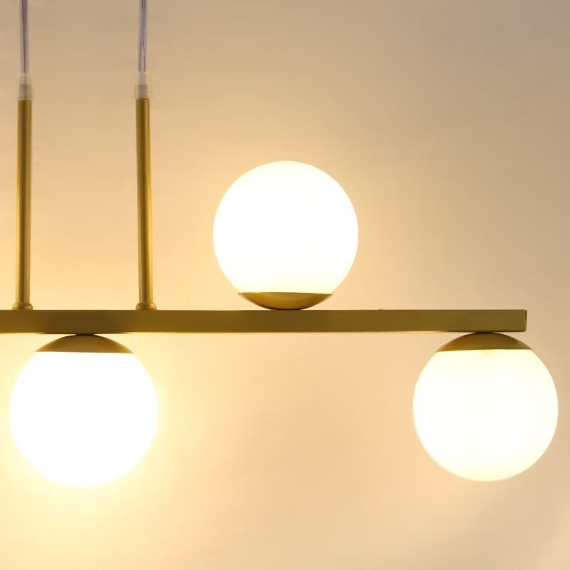 Pendente Jabuti UP na Cor Dourado com Globos Branco Fosco para 5 Lâmpadas G9 de LED