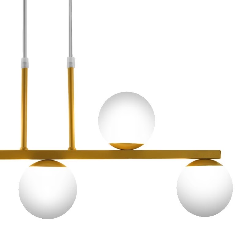 Pendente Jabuti UP na Cor Dourado com Globos Branco Fosco para 5 Lâmpadas G9 de LED