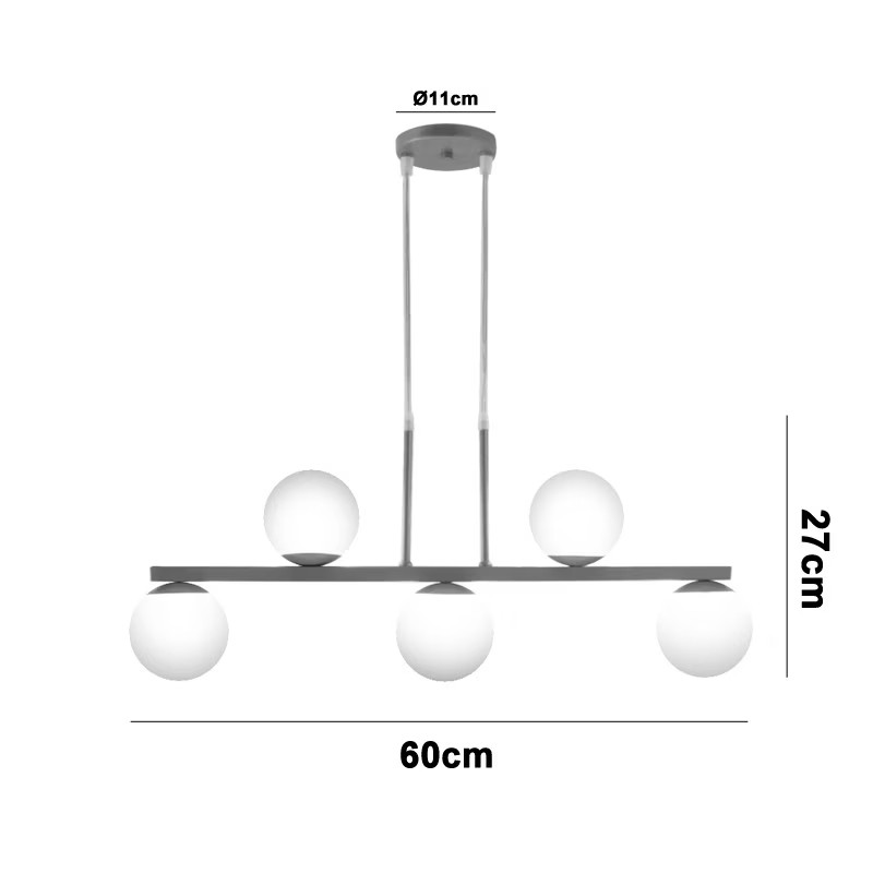 Pendente Jabuti UP na Cor Dourado com Globos Branco Fosco para 5 Lâmpadas G9 de LED