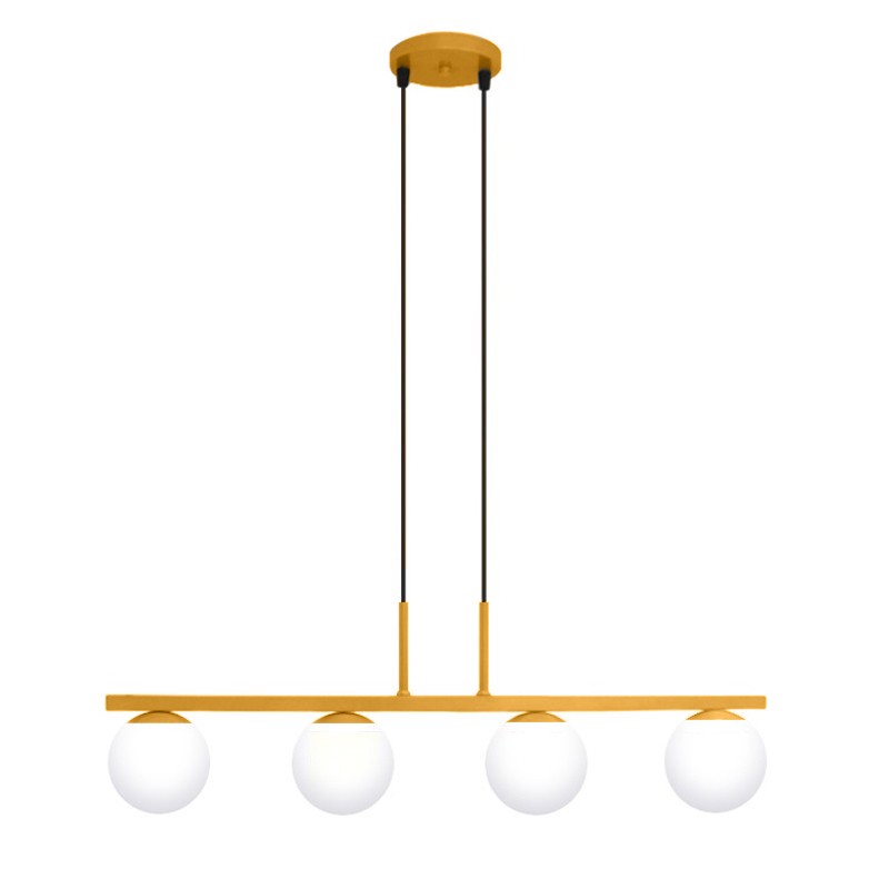 Pendente Jabuti na Cor Dourado Fosco com Globos Branco Fosco para 4 Lâmpadas G9 de LED