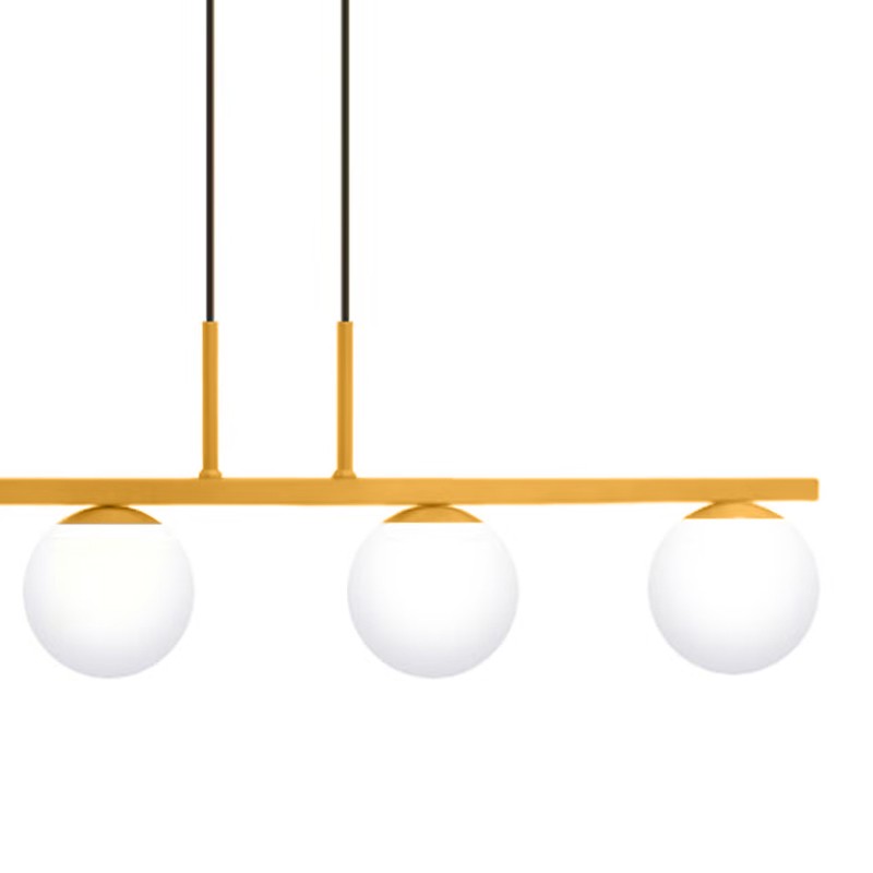 Pendente Jabuti na Cor Dourado Fosco com Globos Branco Fosco para 4 Lâmpadas G9 de LED