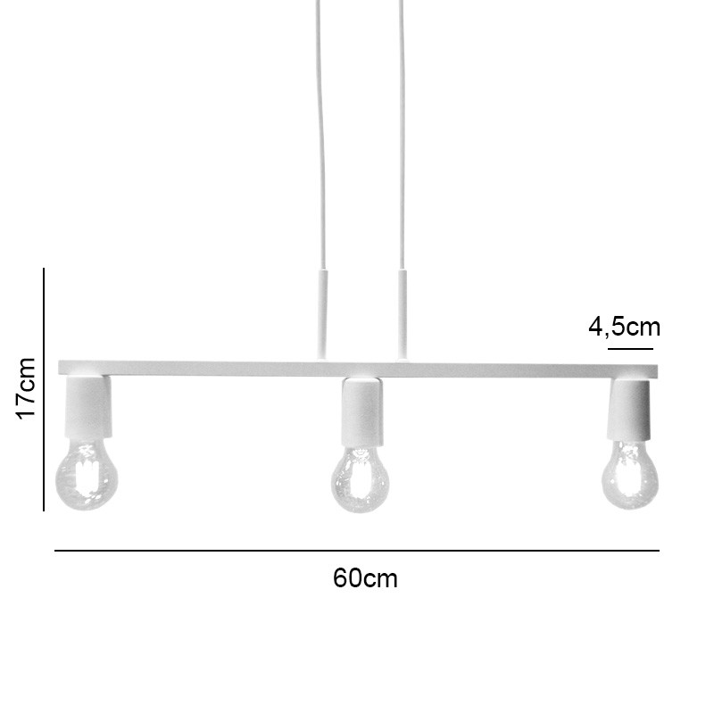 Pendente New Bar para 3 Lâmpadas Branco 60cm E27 Bivolt para Salas e Quartos