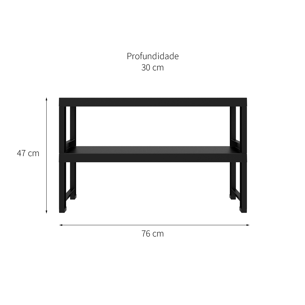 Estante Quadra com 2 Prateleiras Preta