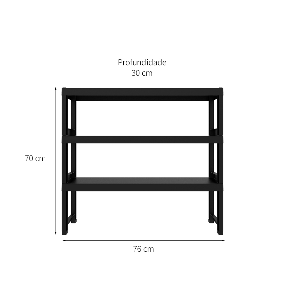 Estante Quadra com 3 Prateleiras Preta