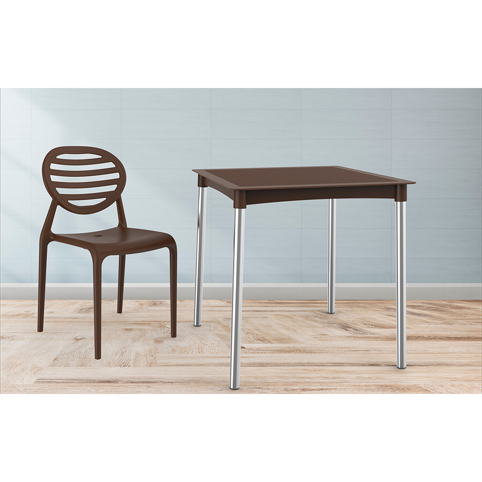 Mesa de Cozinha Quadrada Atto Rattan Pés em Alumínio Chocolate