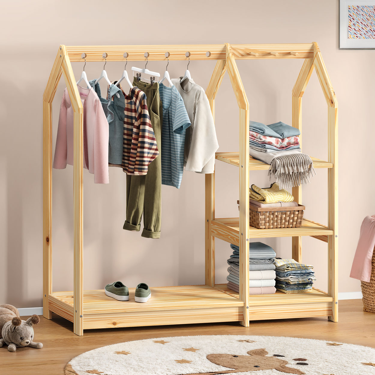 Arara Cabideiro Infantil Montessori Madeira Natural Sally