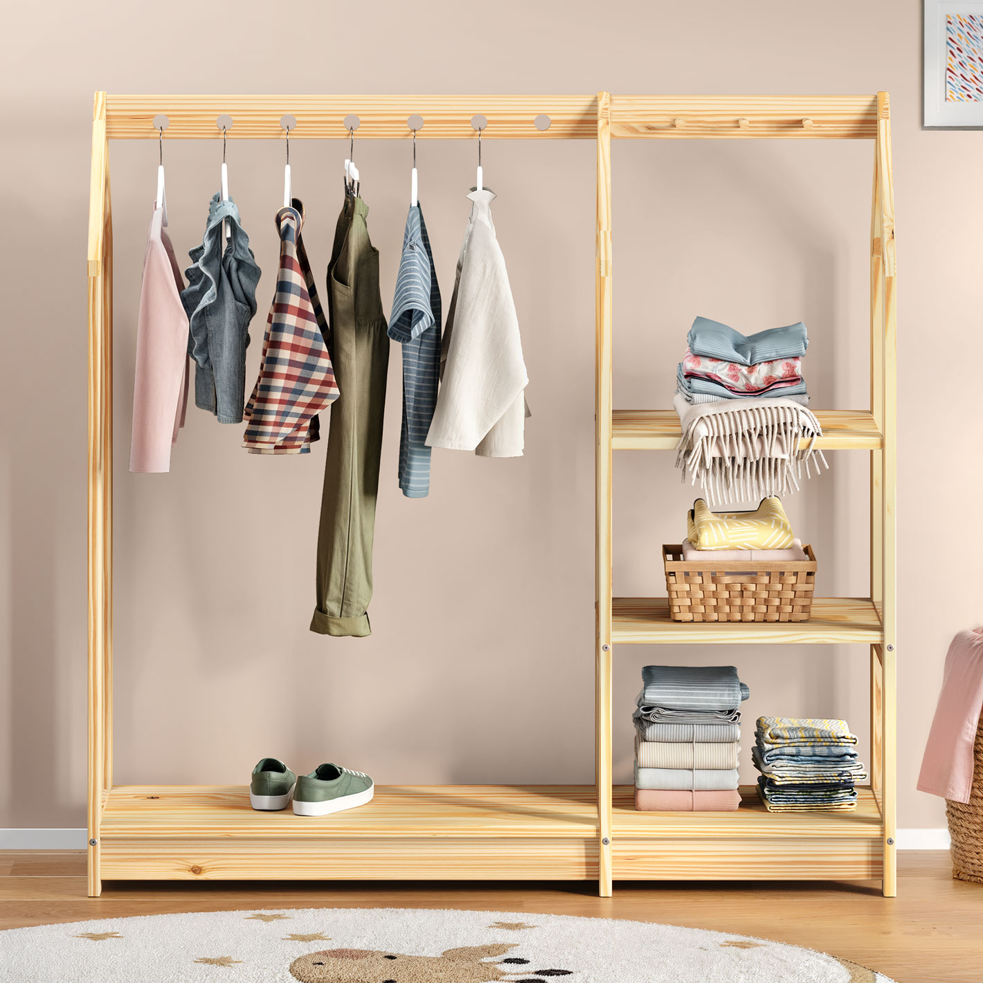 Arara Cabideiro Infantil Montessori Madeira Natural Sally
