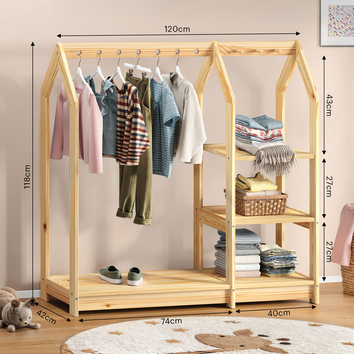 Arara Cabideiro Infantil Montessori Madeira Natural Sally