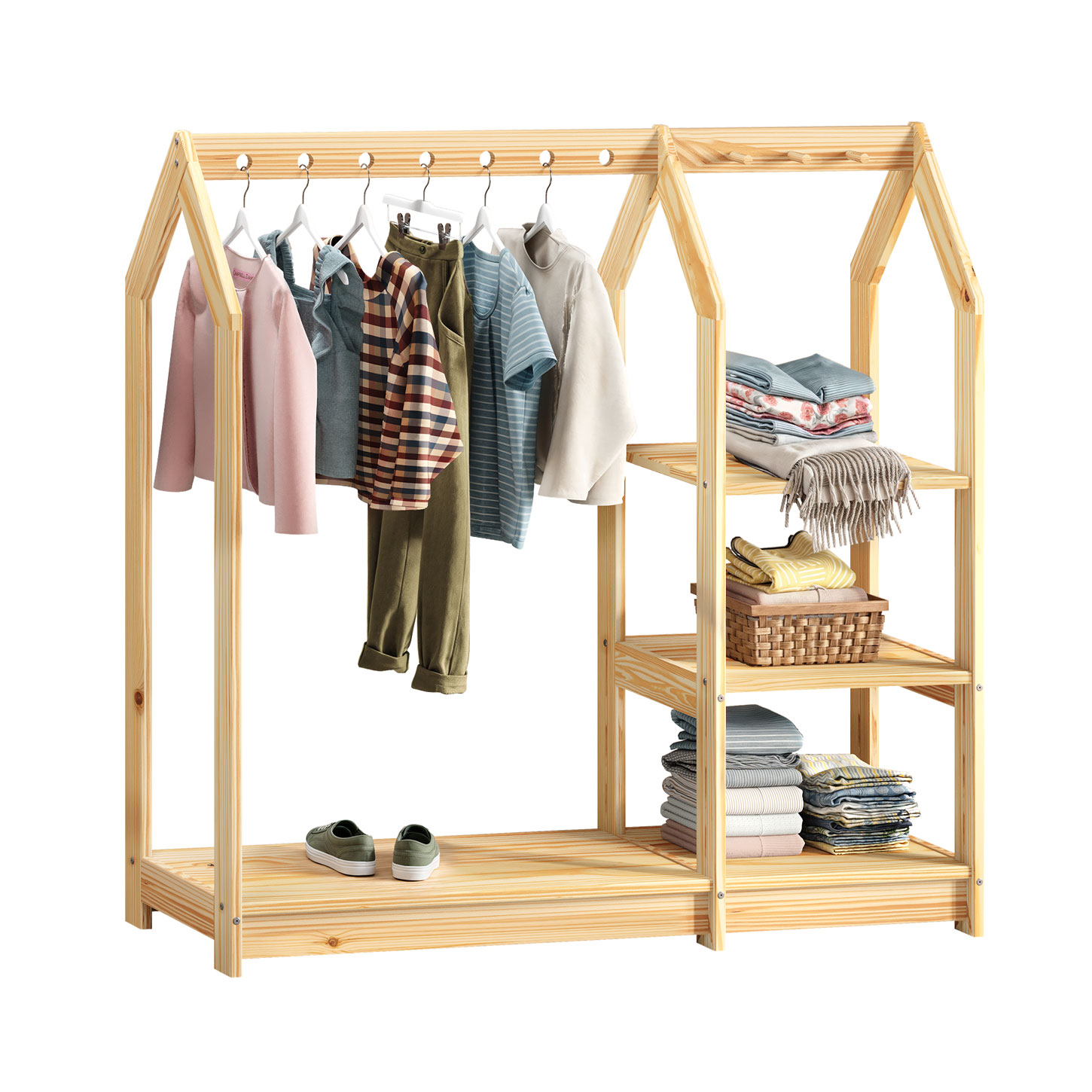 Arara Cabideiro Infantil Montessori Madeira Natural Sally