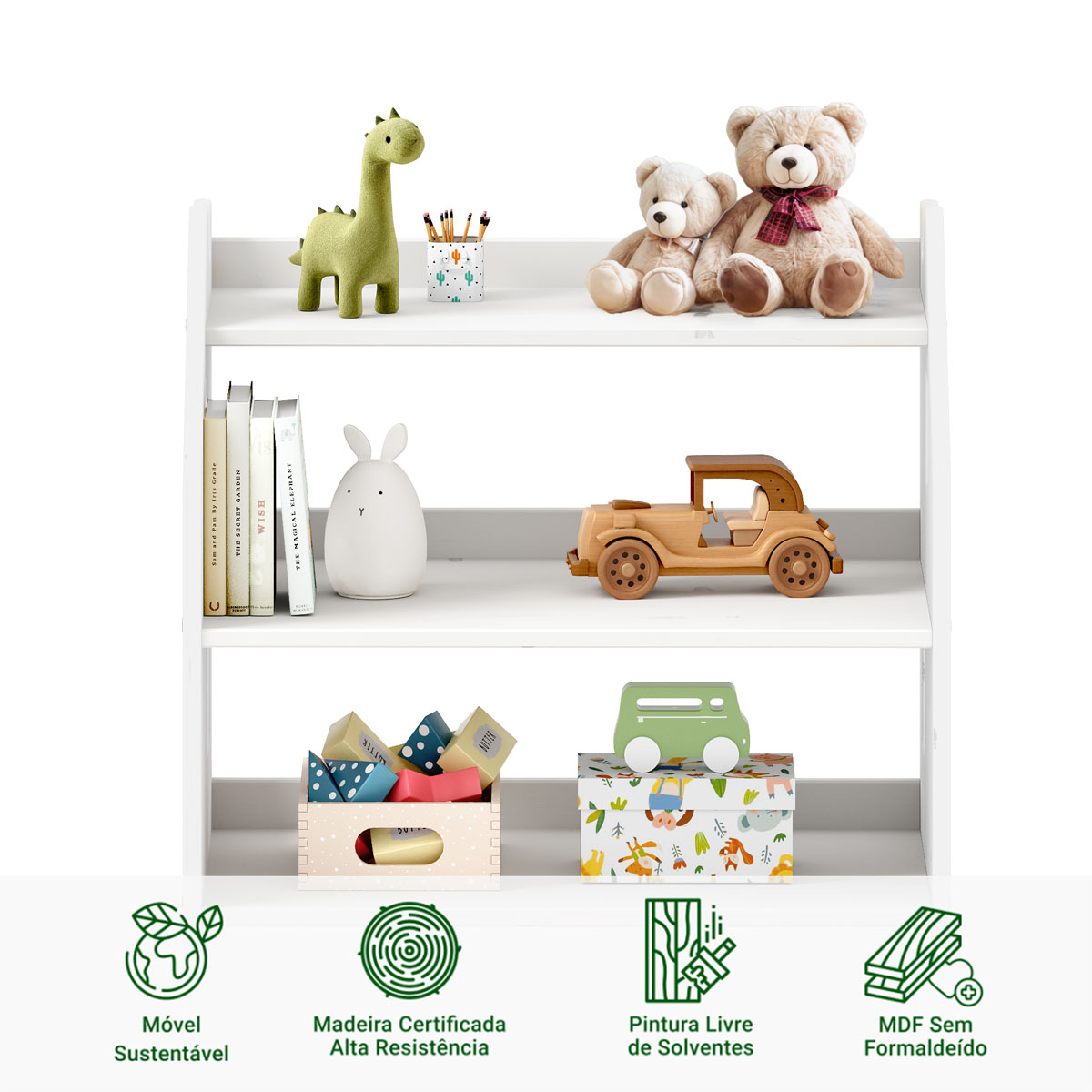 Armário Infantil Brinquedos Branco Organizador Madeira Yasmin