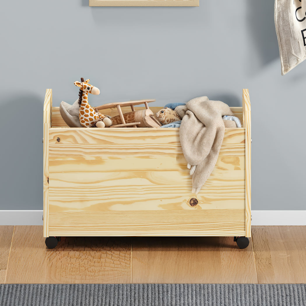 Baú de Brinquedos Organizador Rodinhas Quarto infantil Benjamin Natural