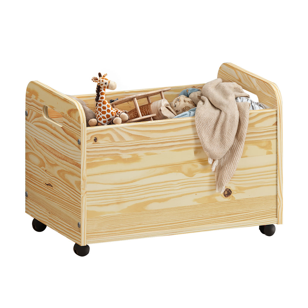 Baú de Brinquedos Organizador Rodinhas Quarto infantil Benjamin Natural