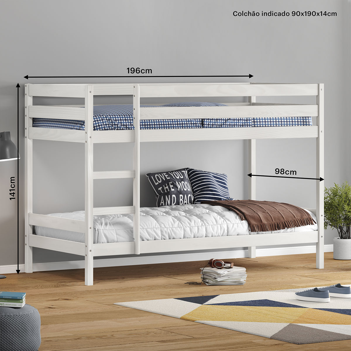 Beliche Infantil Branco Madeira com Grade de Proteção Felix