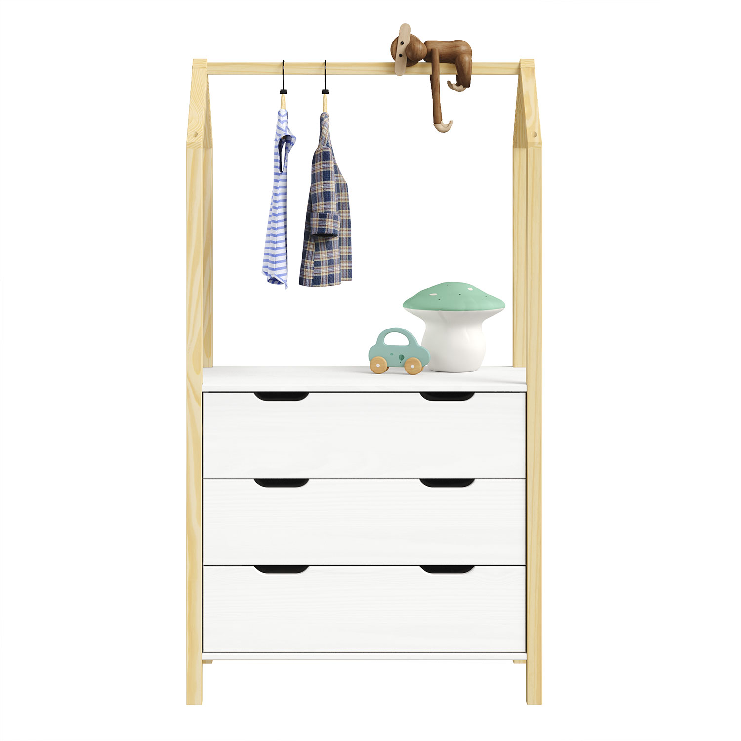 Cômoda Guarda Roupa Infantil Montessori Madeira 3 Gavetas Amira Branco Natural