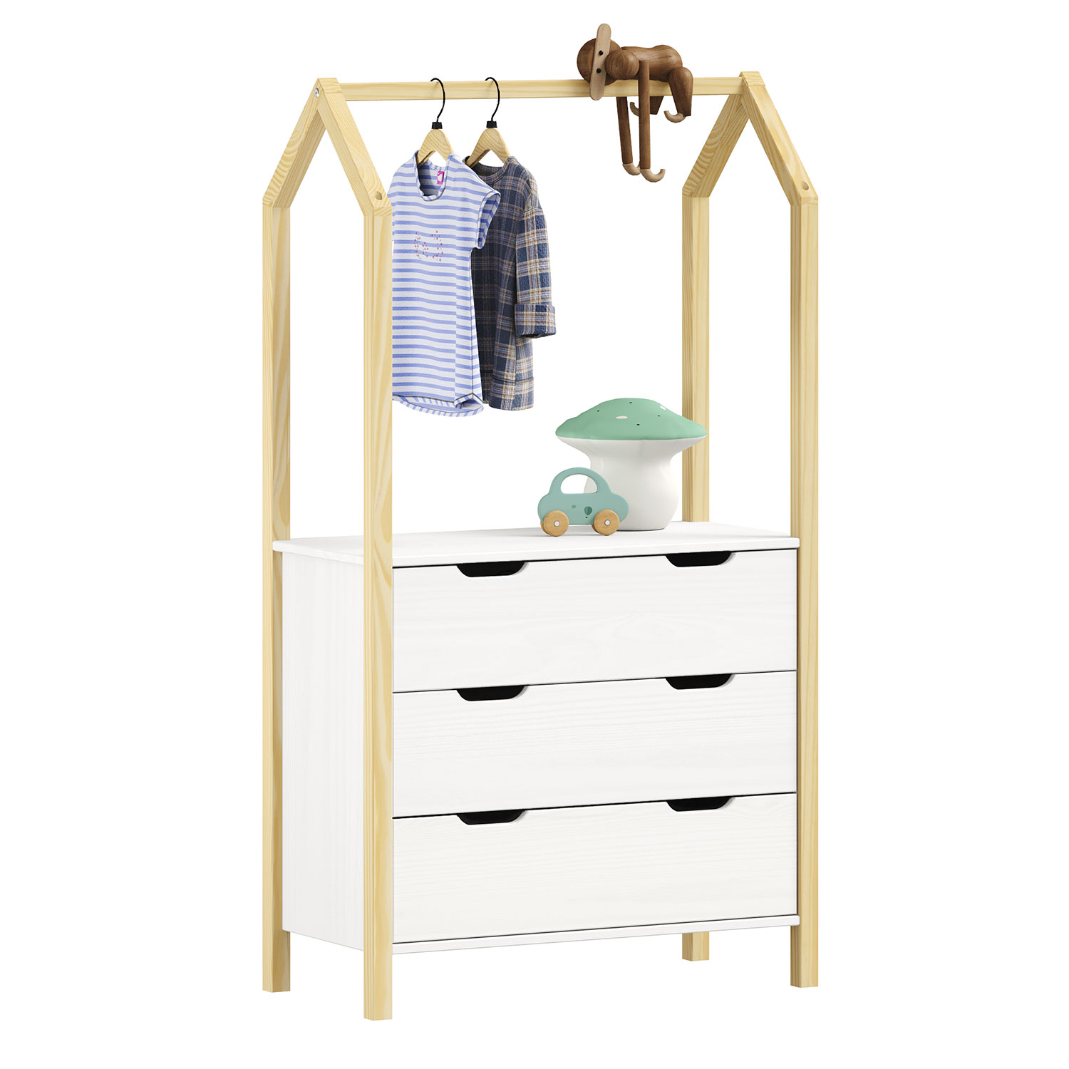 Cômoda Guarda Roupa Infantil Montessori Madeira 3 Gavetas Amira Branco Natural