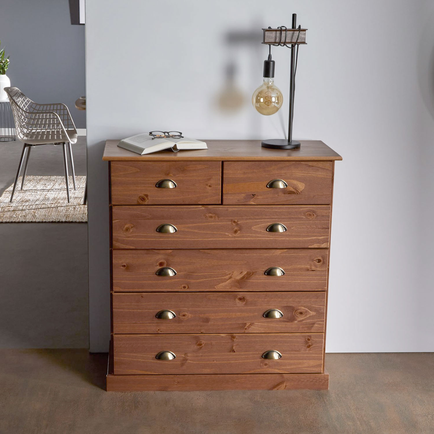 Cômoda Organizadora Madeira 6 Gavetas Paris Castanho