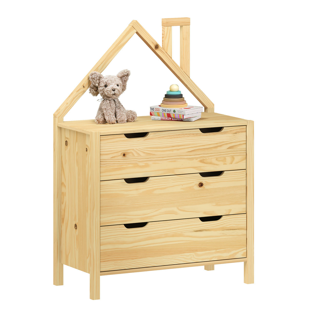 Cômoda infantil Montessori Madeira Casinha 3 Gavetas Elano Natural