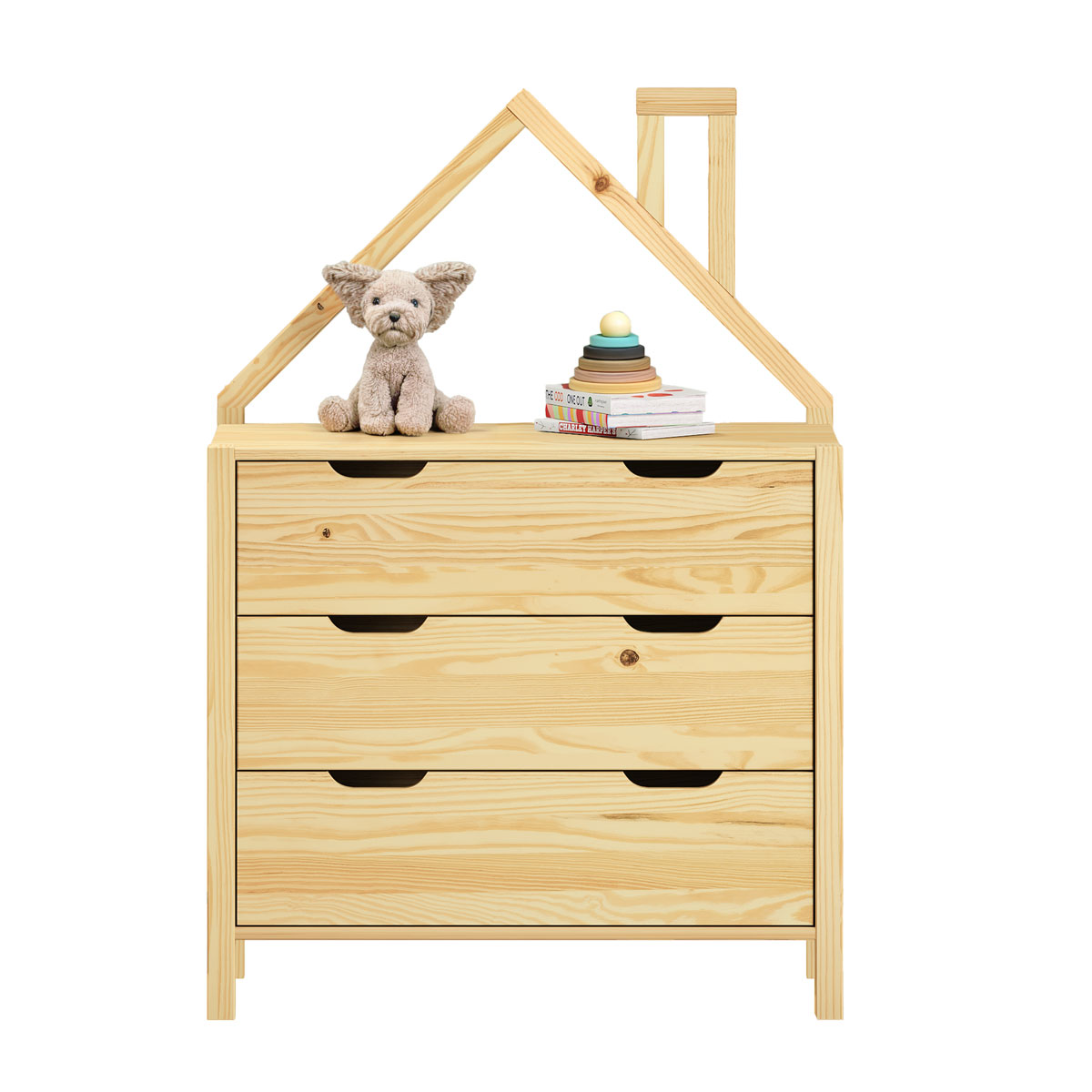 Cômoda infantil Montessori Madeira Casinha 3 Gavetas Elano Natural