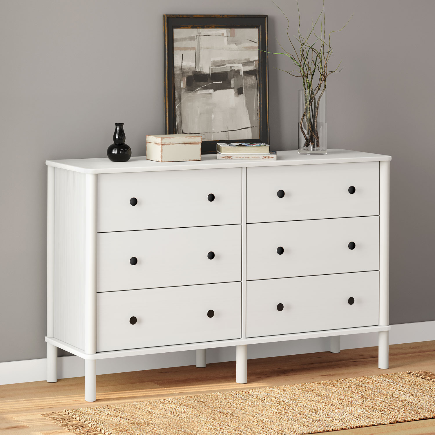 Cômoda para Quarto Madeira 6 Gavetas Moderna Apoana Branco