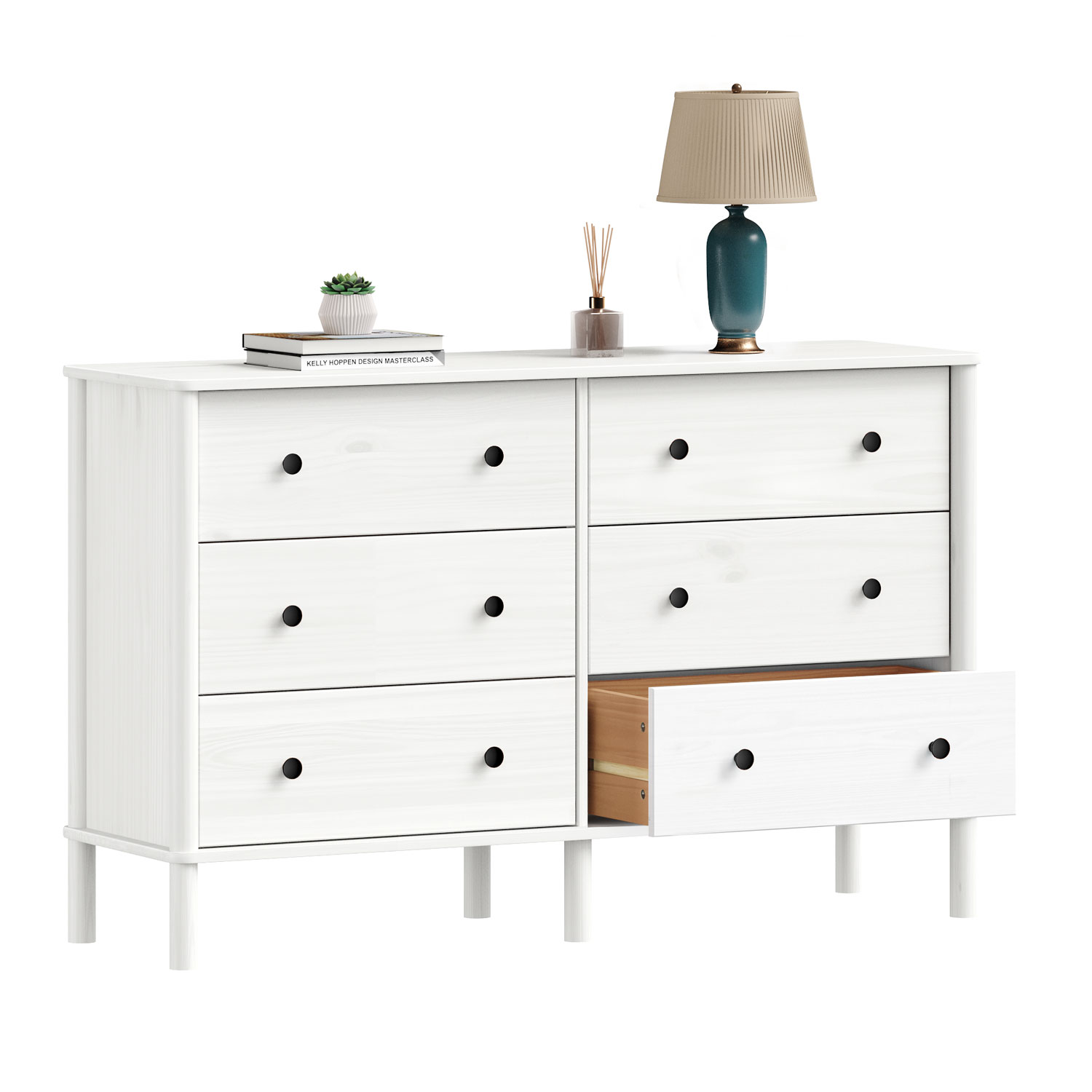Cômoda para Quarto Madeira 6 Gavetas Moderna Apoana Branco