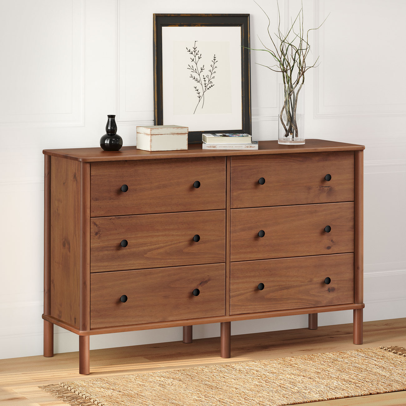 Cômoda para Quarto Madeira 6 Gavetas Moderna Apoana Castanho