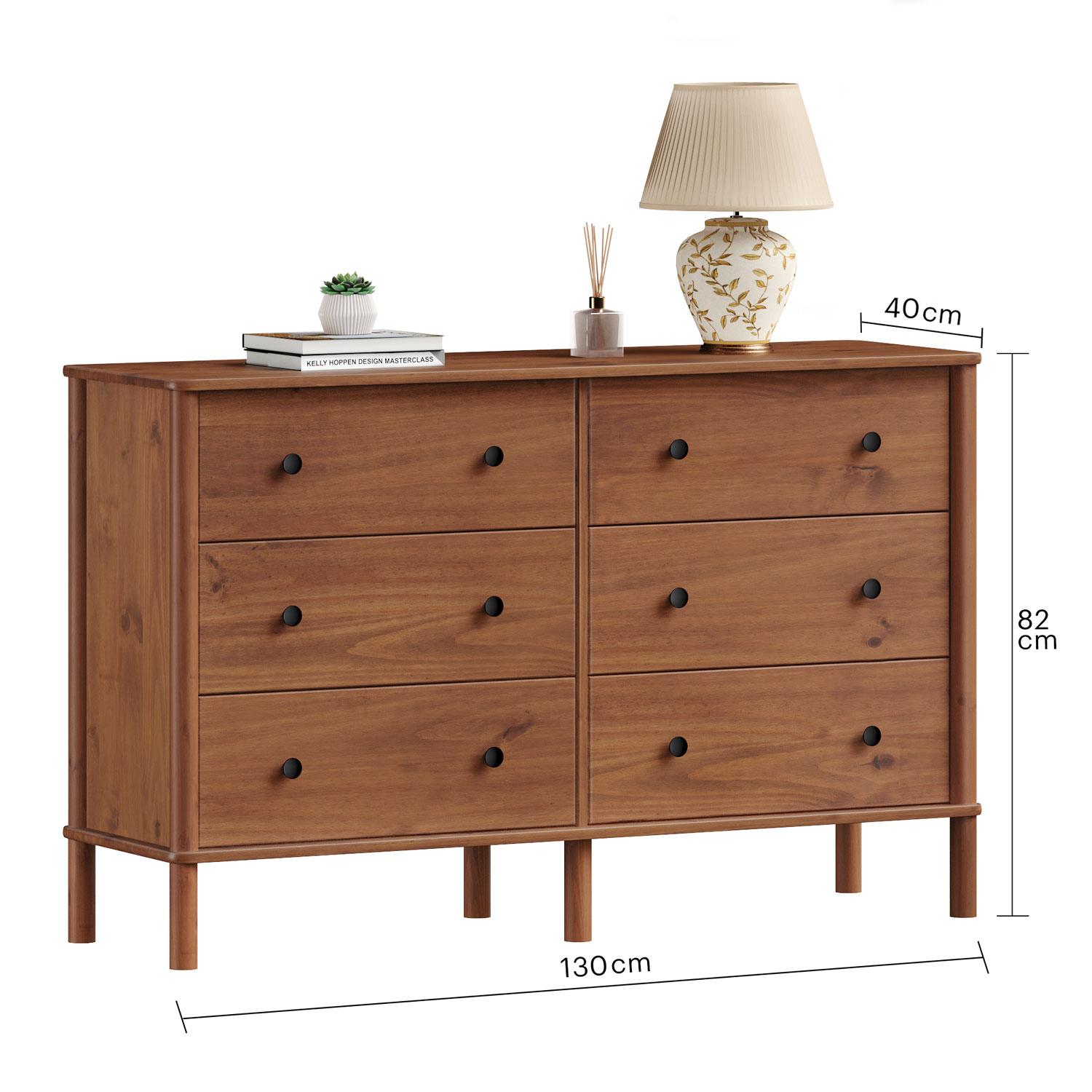 Cômoda para Quarto Madeira 6 Gavetas Moderna Apoana Castanho