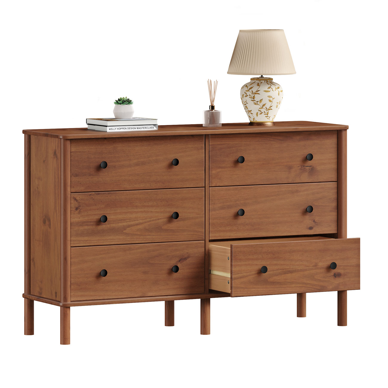 Cômoda para Quarto Madeira 6 Gavetas Moderna Apoana Castanho