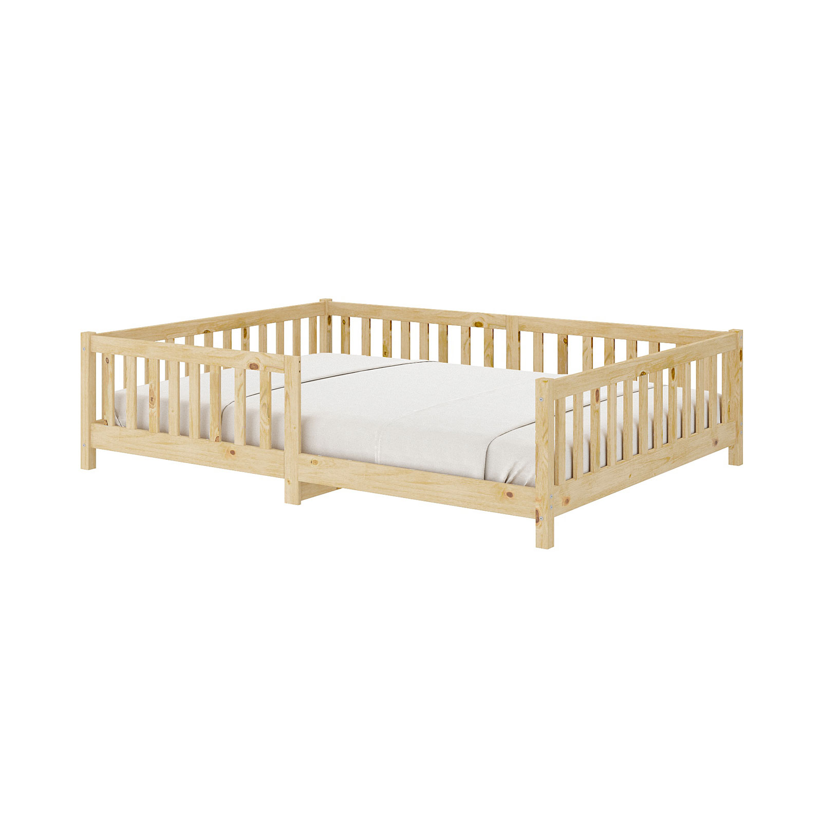 Cama  Montessori Casal Infantil Grade Madeira Chão Natural Eva