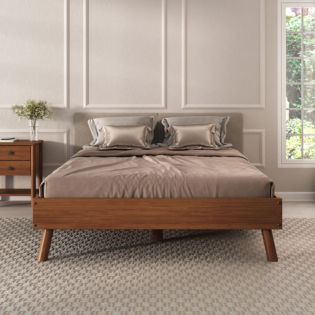 Cama Casal De Madeira Escandinava Futon Pés Inclinados Castanho Karri
