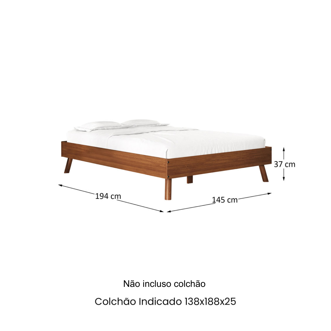 Cama Casal De Madeira Escandinava Futon Pés Inclinados Castanho Karri