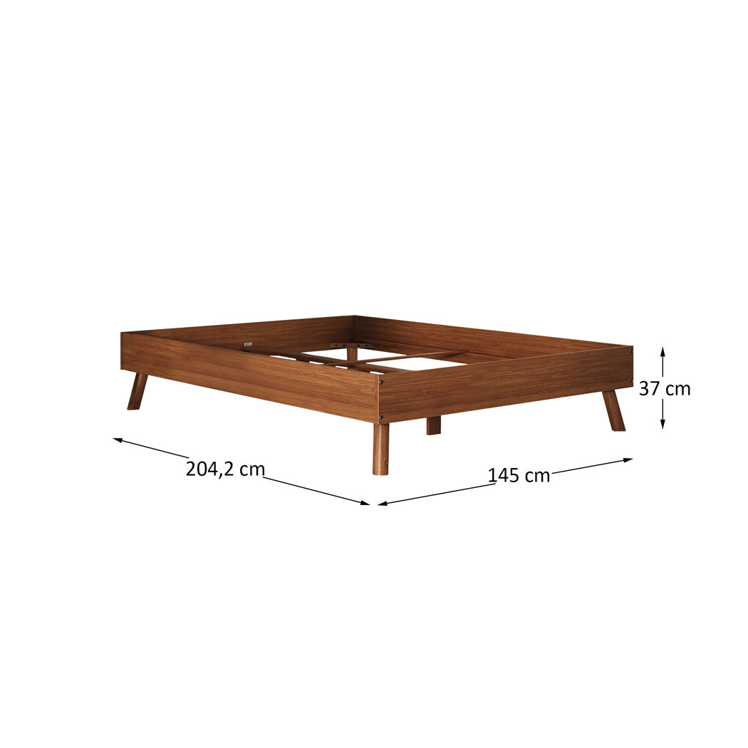 Cama Casal De Madeira Escandinava Futon Pés Inclinados Castanho Karri