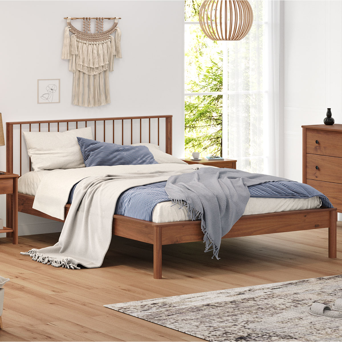 Cama Casal Queen de Madeira Maciça Moderna Apoana Castanho