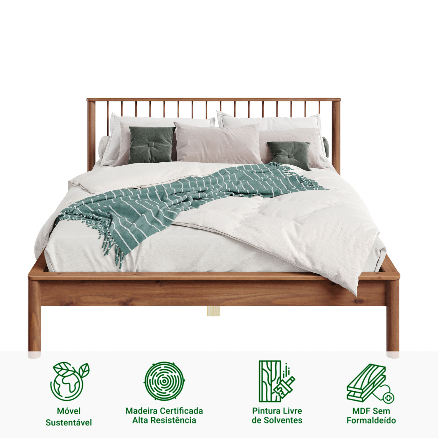 Cama Casal Queen de Madeira Maciça Moderna Apoana Castanho