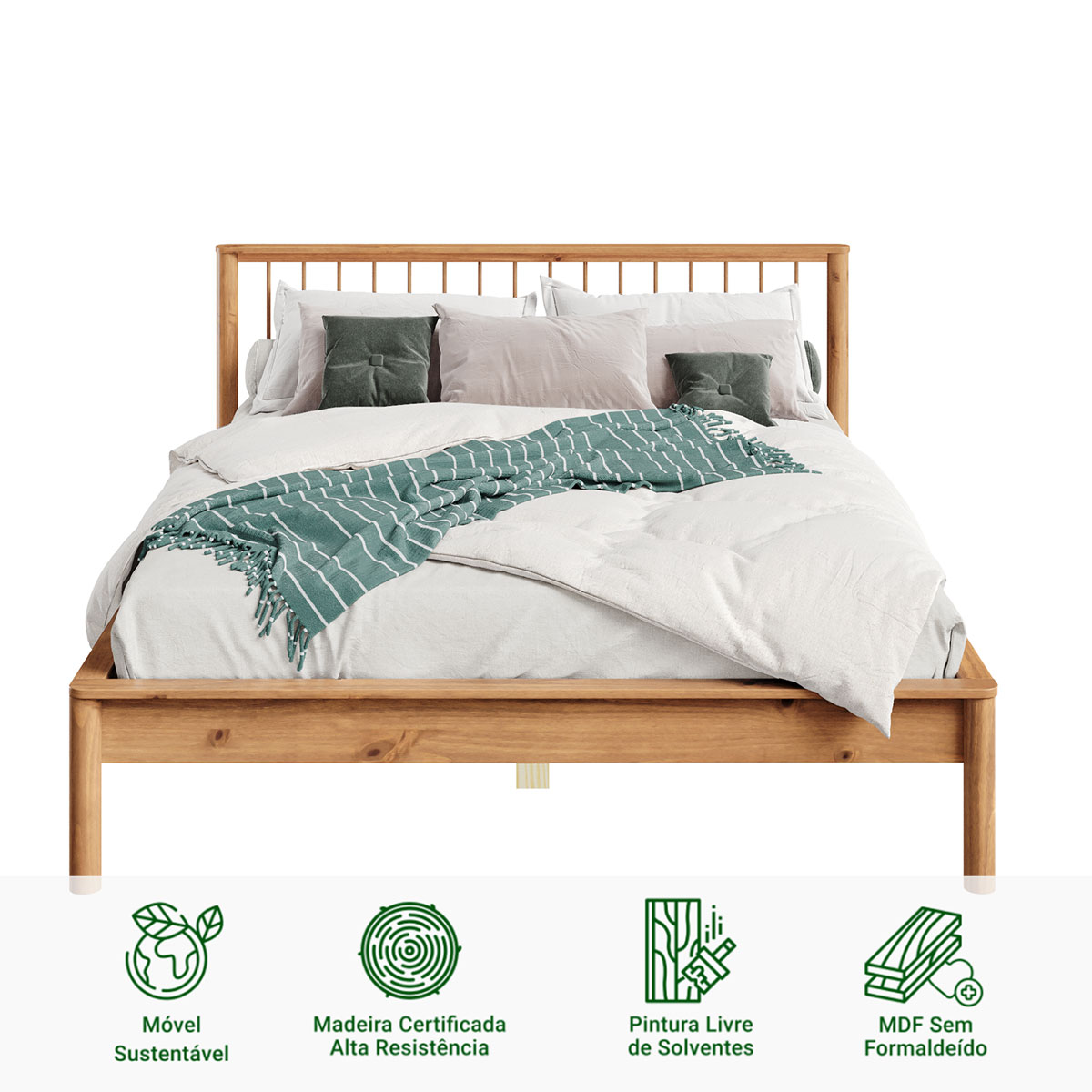 Cama Casal Queen de Madeira Moderna Apoana Madeirado