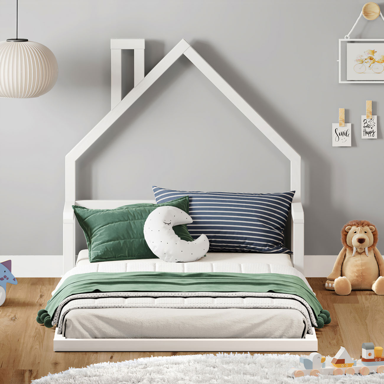 Cama Casinha Infantil Branco Madeira Montessoriana de Chão Eloa