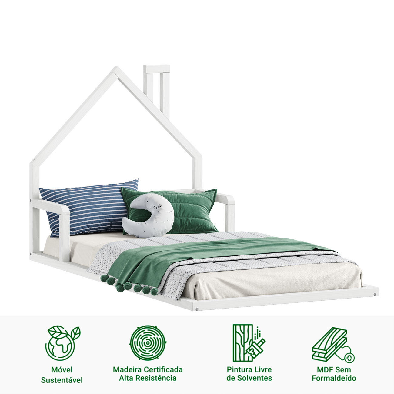 Cama Casinha Infantil Branco Madeira Montessoriana de Chão Eloa