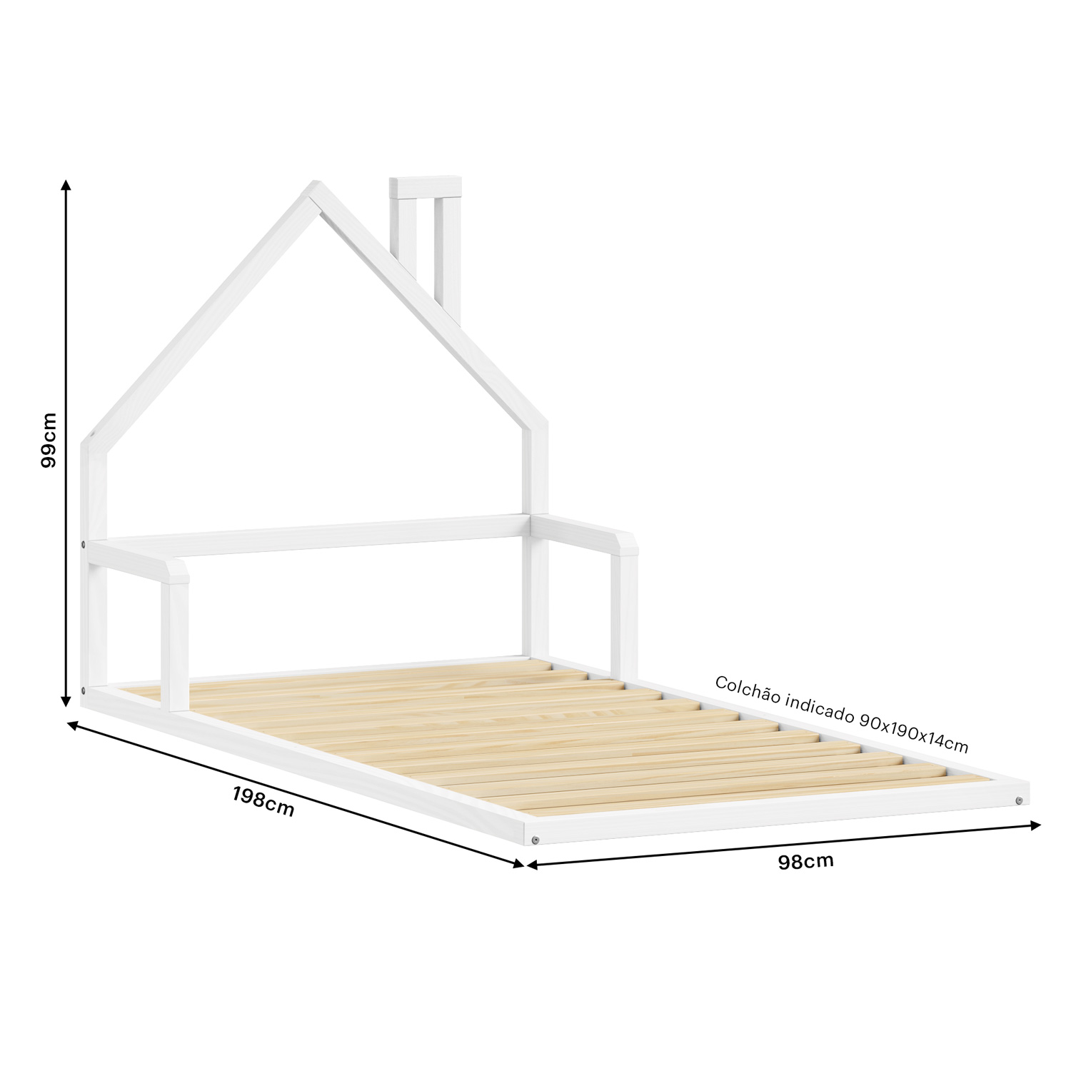 Cama Casinha Infantil Branco Madeira Montessoriana de Chão Eloa