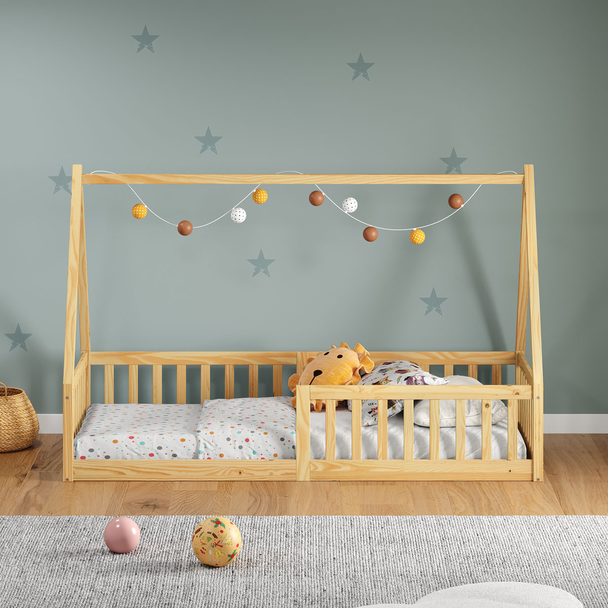 Cama Infantil Montessoriana Solteiro Madeira Casinha de Chão Nicolas Natural