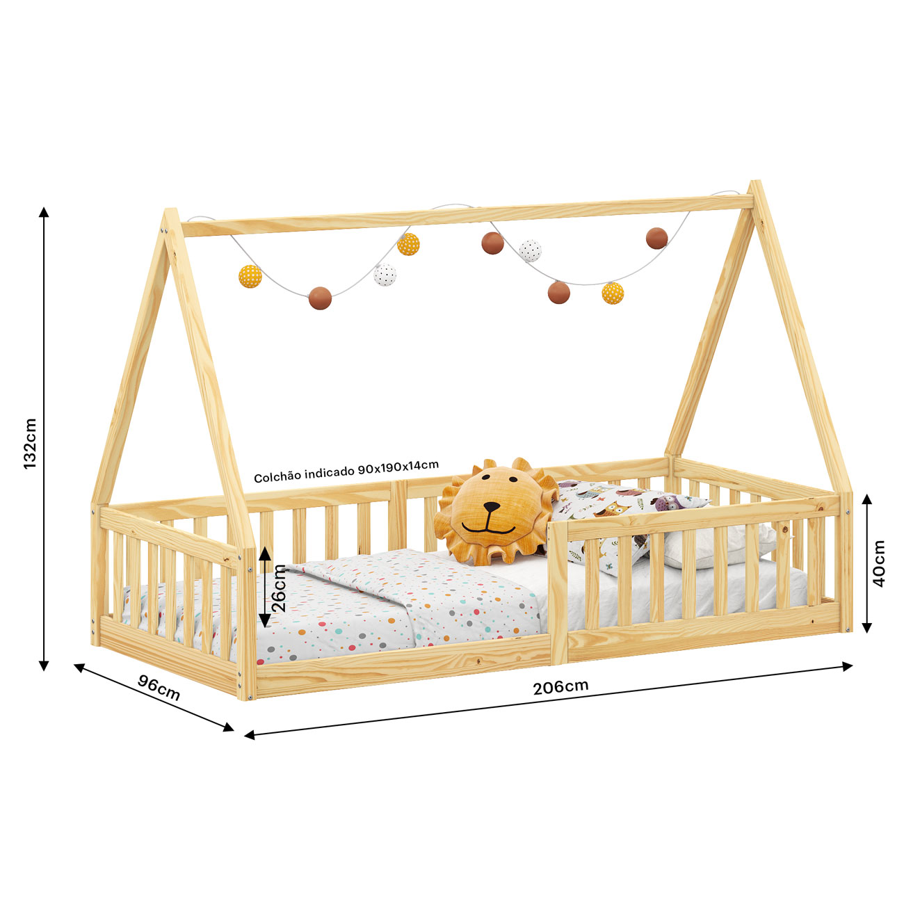 Cama Infantil Montessoriana Solteiro Madeira Casinha de Chão Nicolas Natural